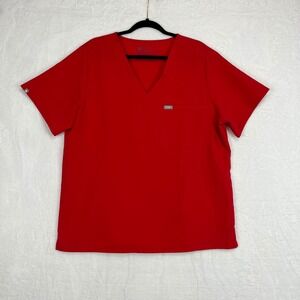FIGS Catarina One-Pocket Scrub Top XXL Women's Pop Red V-Neck Technical FW1000